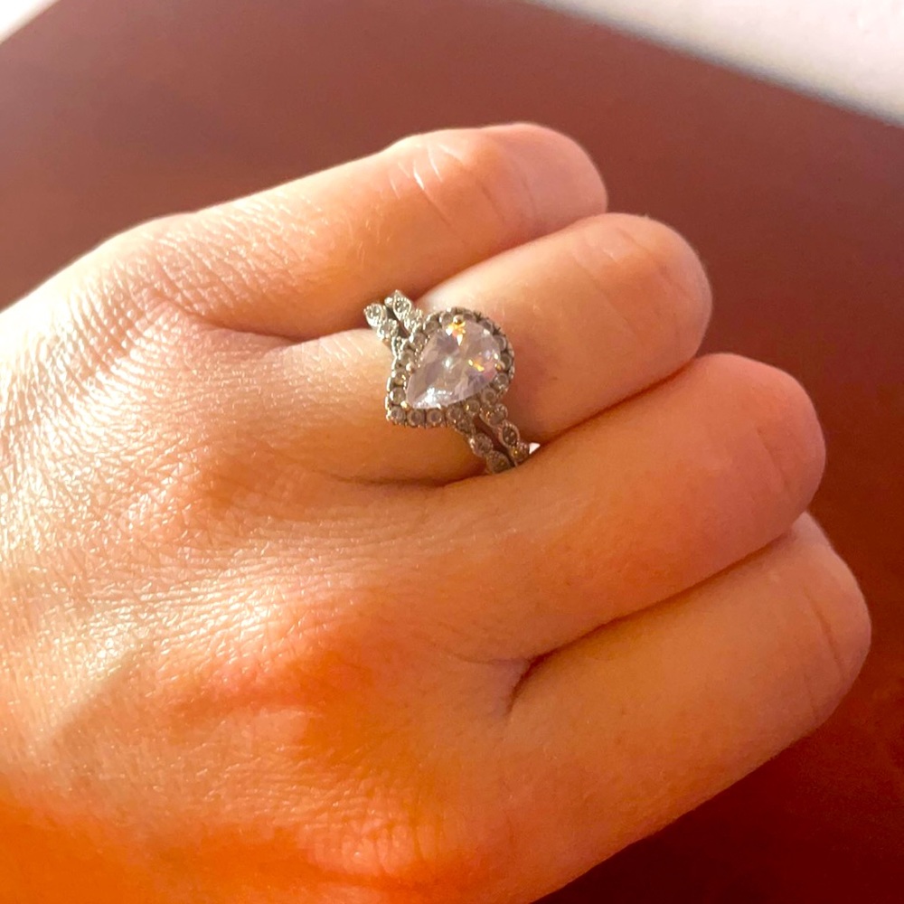 Sterling Silver CZ Pear-Shaped Ring Set